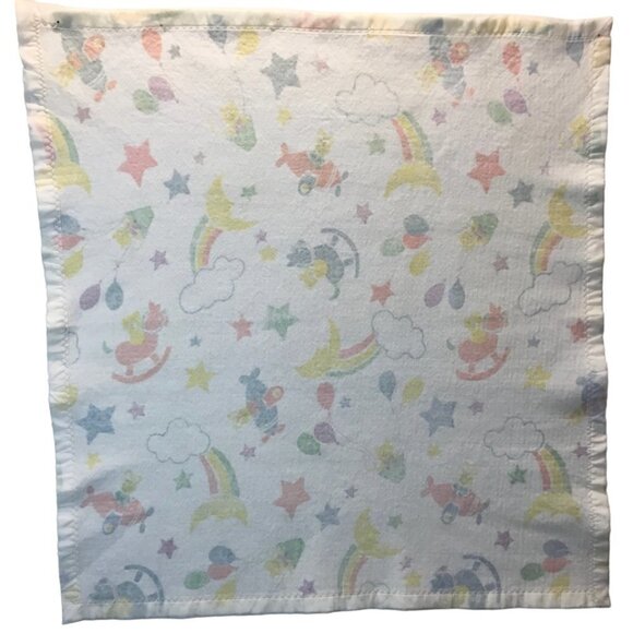 Vintage Beacon Baby Blanket White Satin Trim Receiving Made USA Rainbow WPL 1675 - Picture 6 of 10